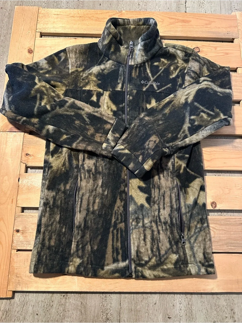 Columbia Fleece Full Zip Fleece  Hunting Jacket Camo Print Youth SZ Large 14-16